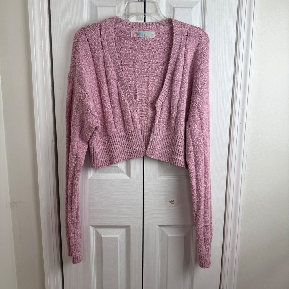 FP Beach Declan Pink Speckled Knit Cropped‎ Cardigan Sweater Large